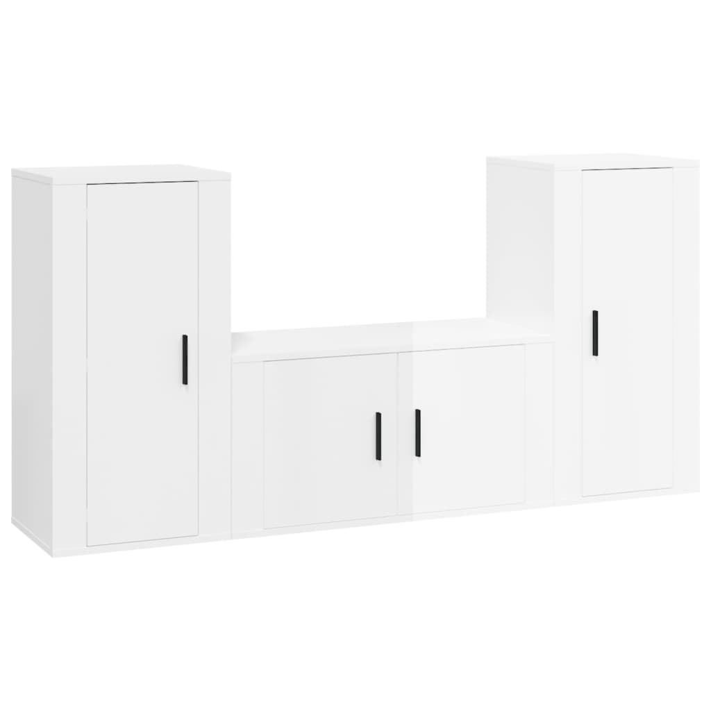 Set Mobili Porta TV 3 pz Bianco Lucido in Legno Multistrato 3188528