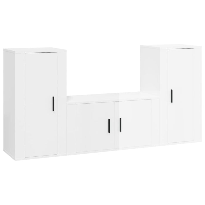 Set Mobili Porta TV 3 pz Bianco Lucido in Legno Multistrato 3188528