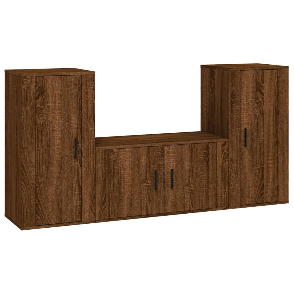 Set Mobili Porta TV 3 pz Rovere Marrone in Legno Multistrato 3188533
