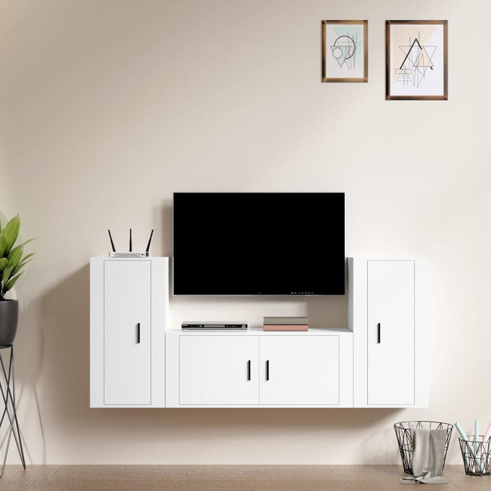 Set Mobili Porta TV 3 pz Bianco in Legno Multistratocod mxl 100763