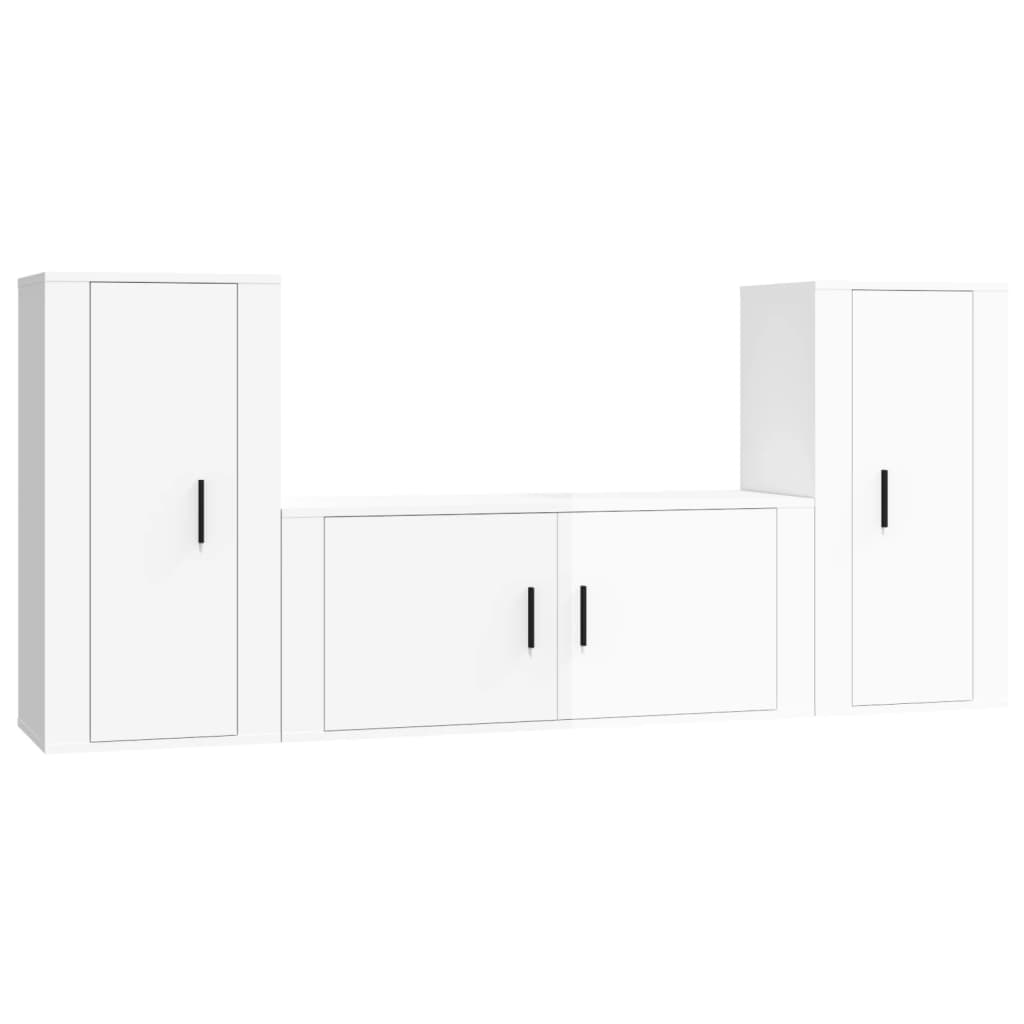 Set Mobili Porta TV 3 pz Bianco Lucido in Legno Multistrato 3188536