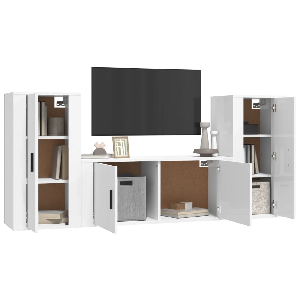 Set Mobili Porta TV 3 pz Bianco Lucido in Legno Multistrato 3188536