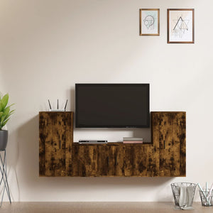 Set Mobili Porta TV 3 pz-Set di 3 Credenza per TV Rovere Fumo in Legno Multistrato 323636