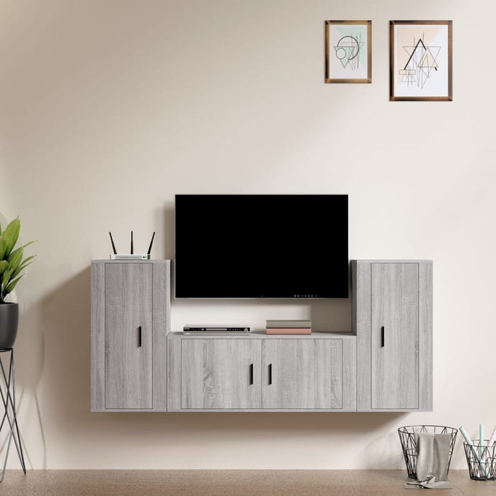 Set Mobili Porta TV 3 pz Grigio Sonoma in Legno Multistrato 3188540