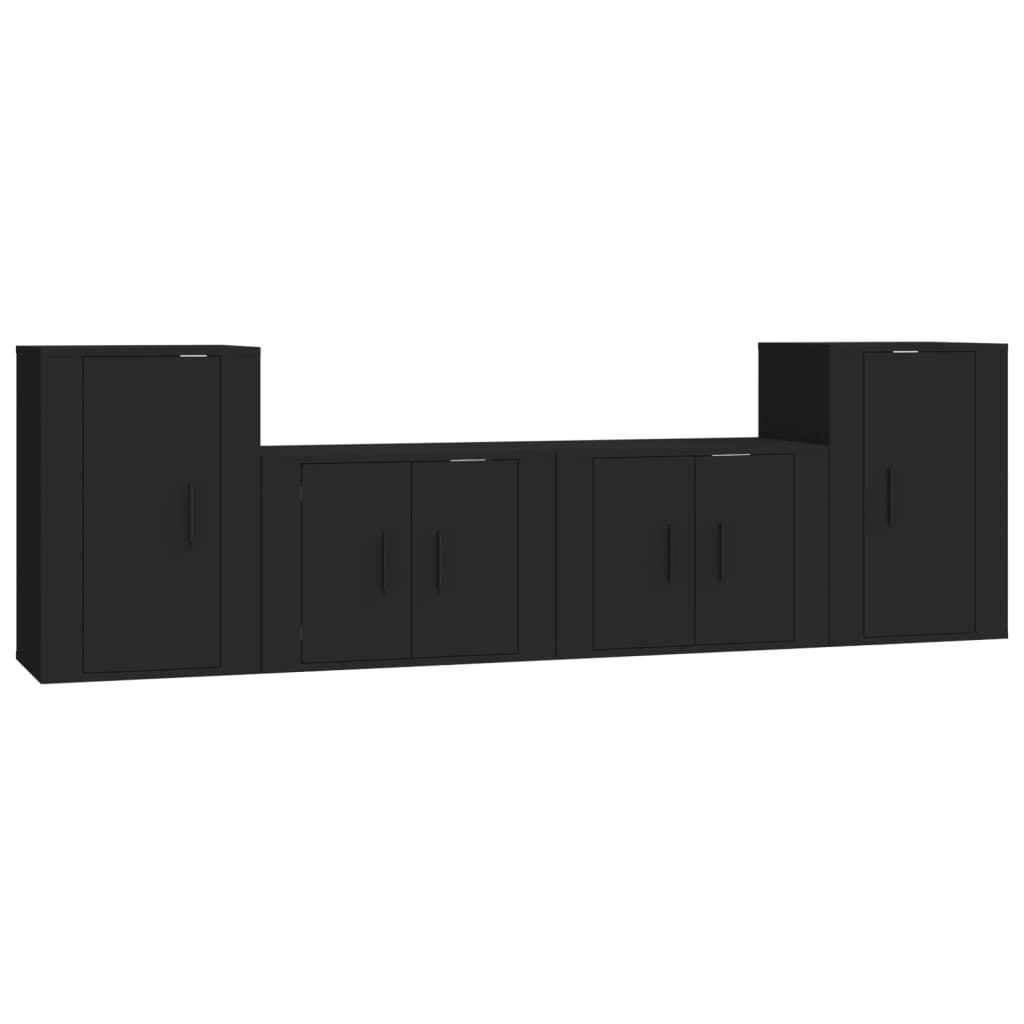 Set Mobili Porta TV 4 pz Nero in Legno Multistrato 3188543