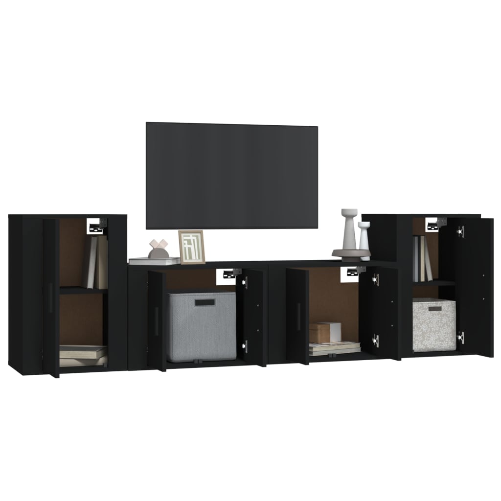 Set Mobili Porta TV 4 pz Nero in Legno Multistrato 3188543