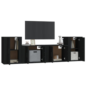 Set Mobili Porta TV 4 pz Nero in Legno Multistrato 3188543