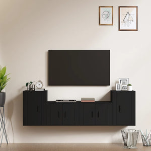 Set Mobili Porta TV 4 pz Nero in Legno Multistrato 3188543