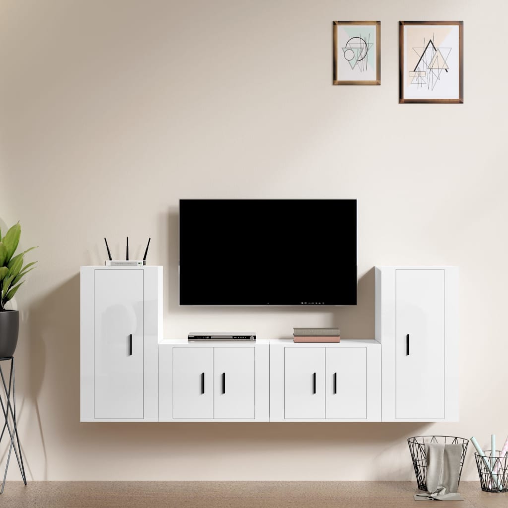 Set di Mobili Porta TV 4 pz Bianco Lucido in Legno Multistratocod mxl 124705