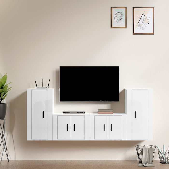 Set di Mobili Porta TV 4 pz Bianco Lucido in Legno Multistratocod mxl 124705