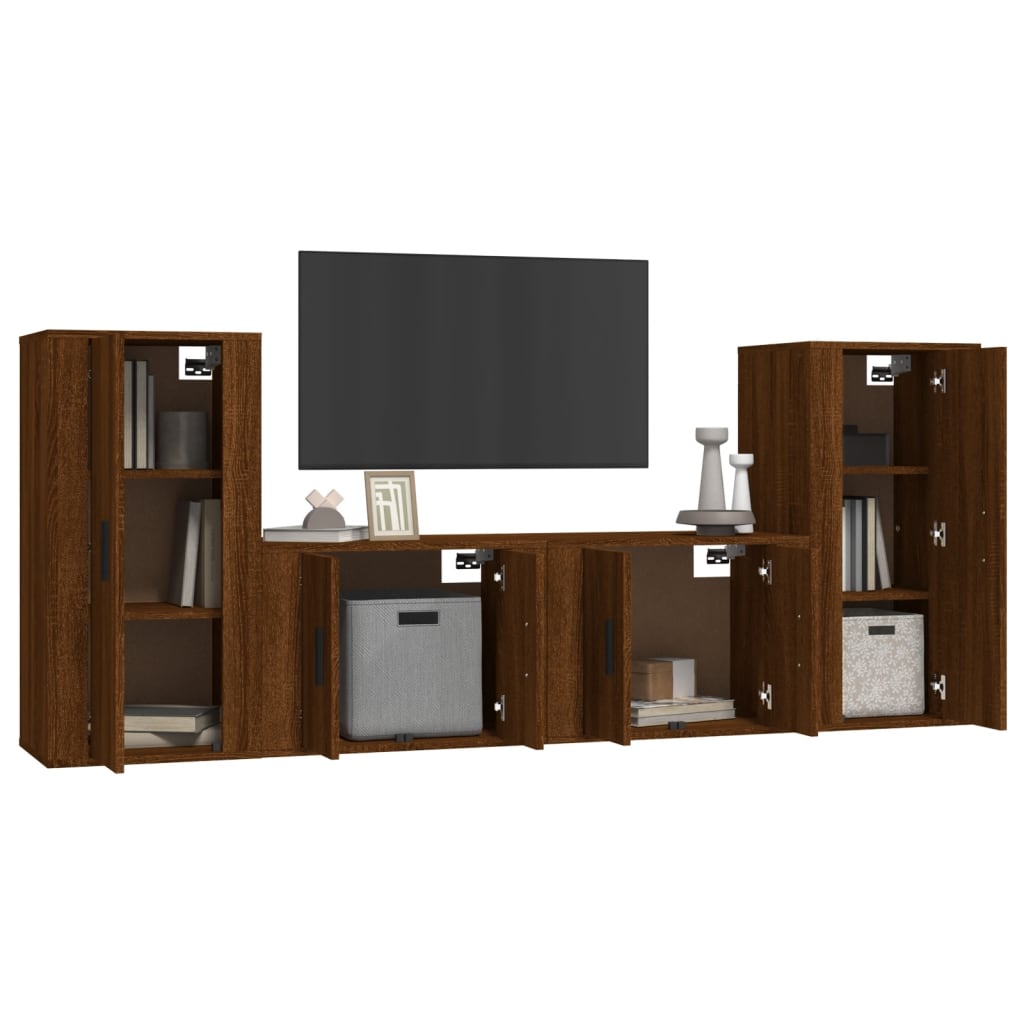 Set Mobili Porta TV 4 pz Rovere Marrone in Legno Multistratocod mxl 100778