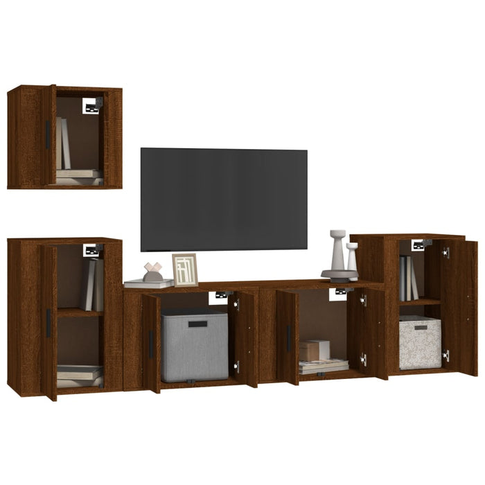 Set Mobili Porta TV 5 pz Rovere Marrone in Legno Multistrato 3188565