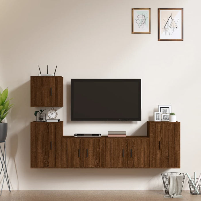 Set Mobili Porta TV 5 pz Rovere Marrone in Legno Multistrato 3188565