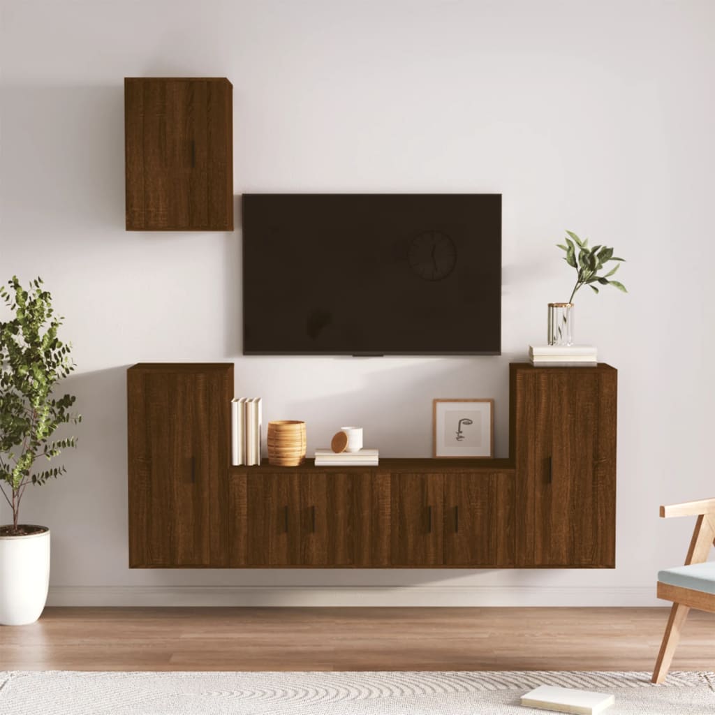 Set Mobili Porta TV 5 pz-Set di 5 Credenza per TV Rovere Marrone in Legno Multistrato 998102
