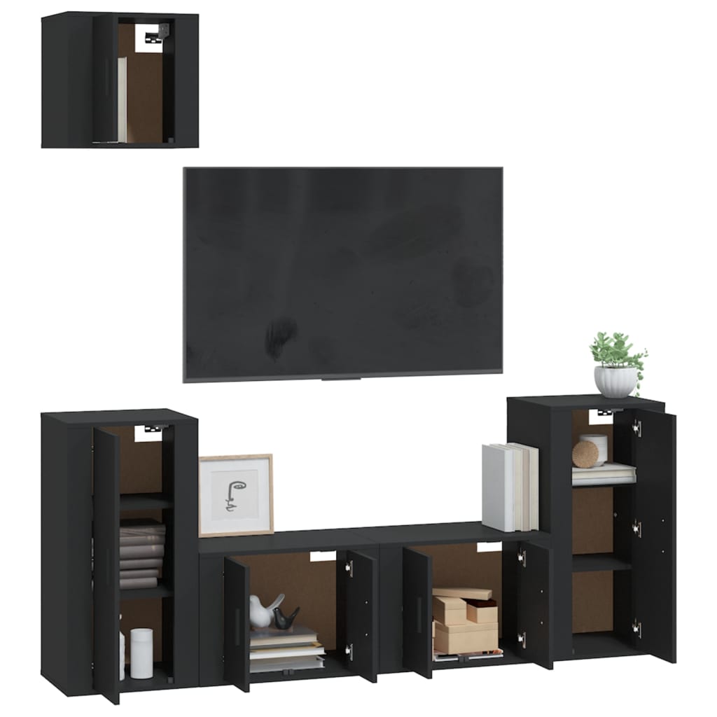 Set di Mobili Porta TV 5 pz Nero in Legno Multistrato 3188583