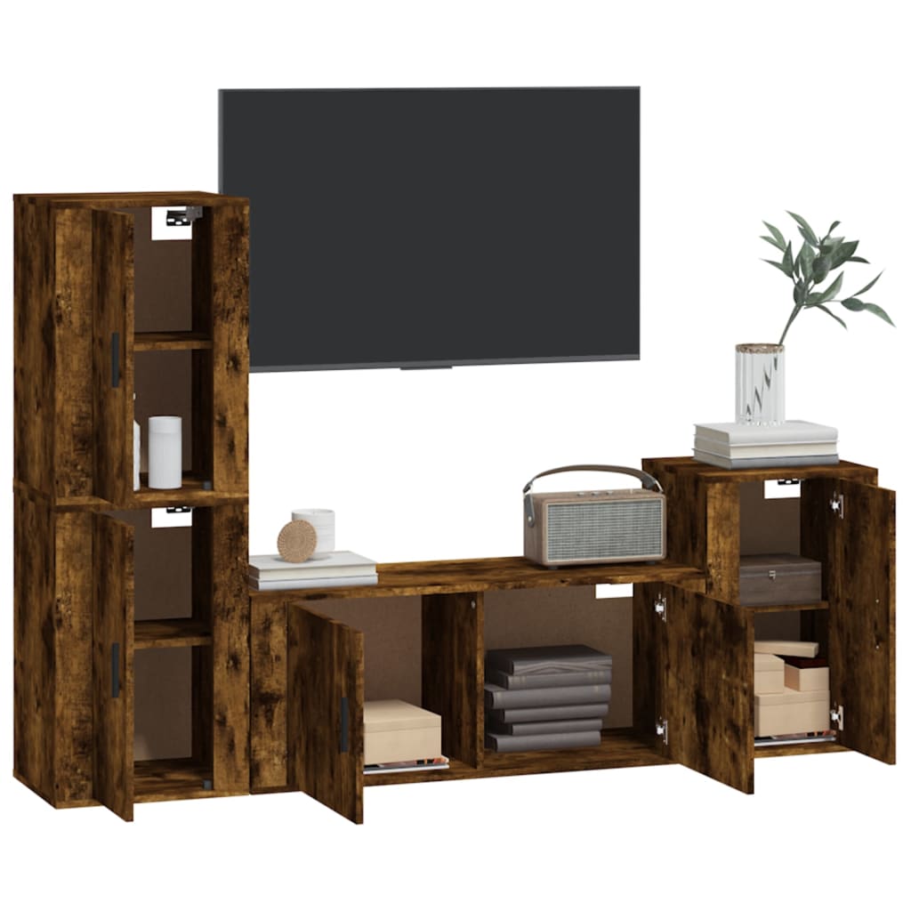 Set di Mobili Porta TV 4 pz-Set di 4 Credenza per TV Rovere Fumo in Legno Multistrato 265958
