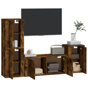Set di Mobili Porta TV 4 pz-Set di 4 Credenza per TV Rovere Fumo in Legno Multistrato 265958