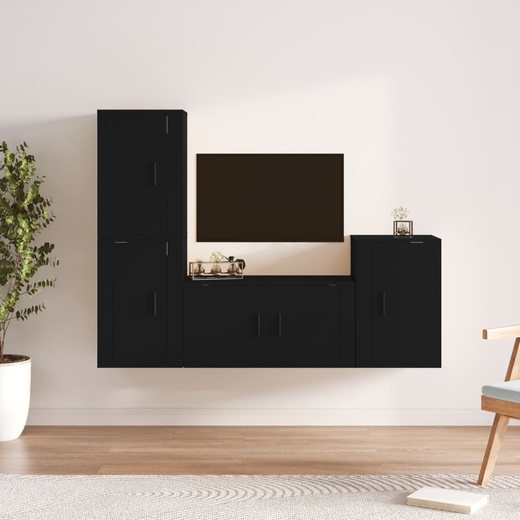 Set Mobili Porta TV 4 pz Nero in Legno Multistrato 3188607