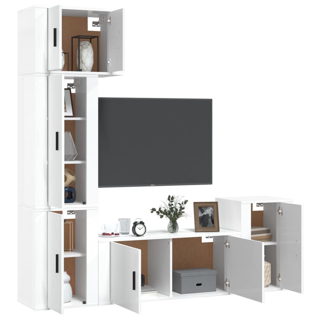 Set di Mobili Porta TV 5 pz Bianco Lucido in Legno Multistratocod mxl 100817