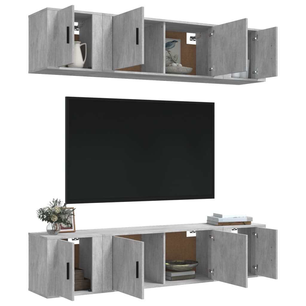 vidaXL Set di Mobili Porta TV 6 pz Grigio Cemento in Legno Multistrato