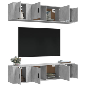 vidaXL Set di Mobili Porta TV 6 pz Grigio Cemento in Legno Multistrato
