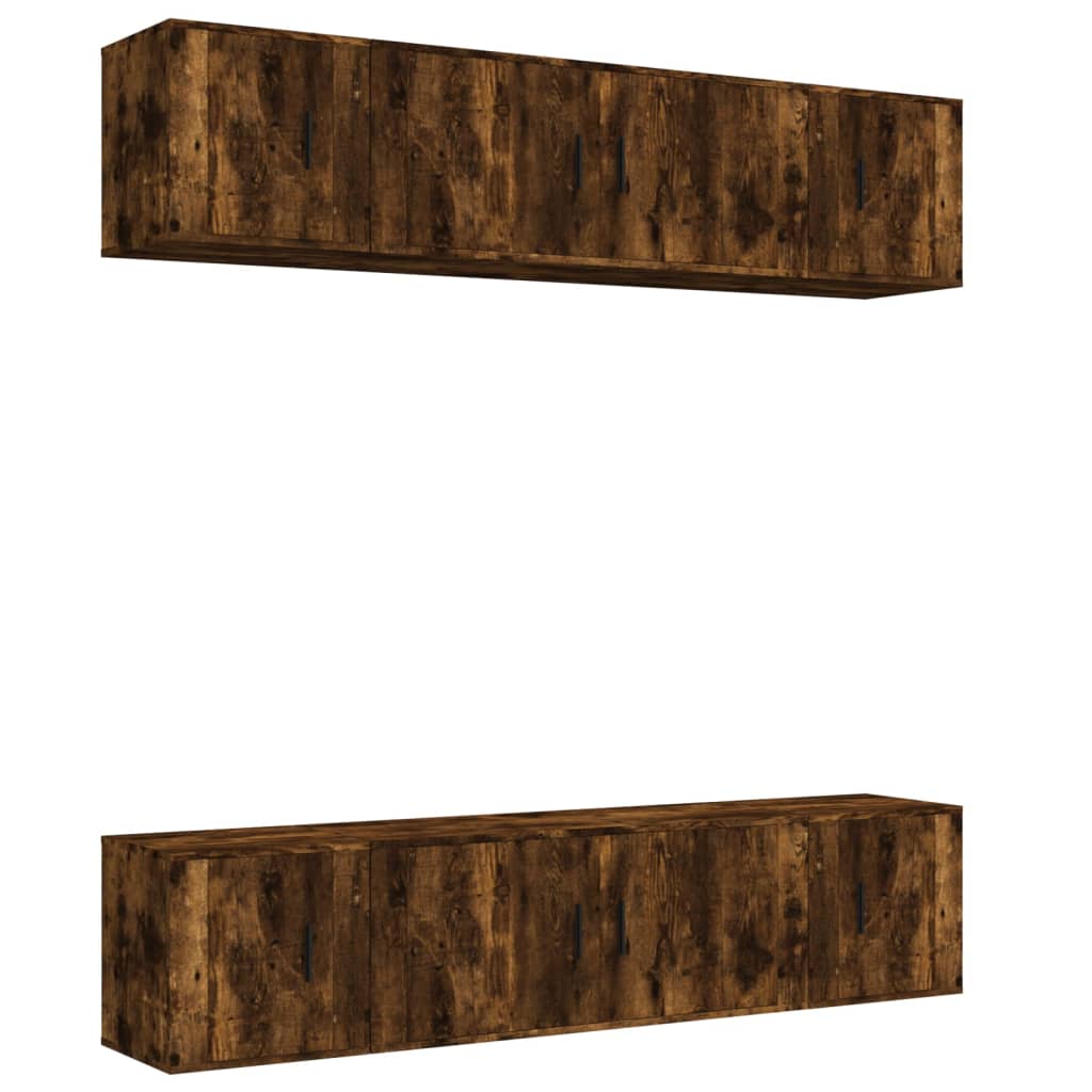 Set di Mobili Porta TV 6 pz Rovere Fumo in Legno Multistrato 3188659