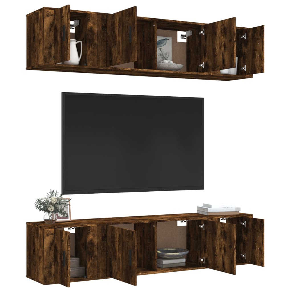 Set di Mobili Porta TV 6 pz Rovere Fumo in Legno Multistrato 3188659