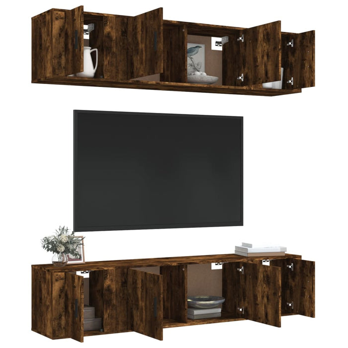 Set di Mobili Porta TV 6 pz Rovere Fumo in Legno Multistrato 3188659