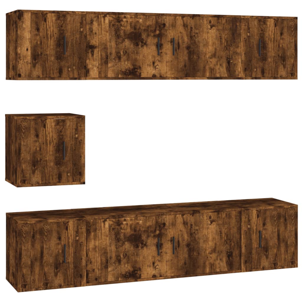 Set di Mobili Porta TV 7 pz Rovere Fumo in Legno Multistrato 3188667