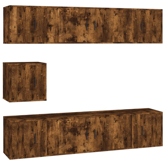 Set di Mobili Porta TV 7 pz Rovere Fumo in Legno Multistrato 3188667