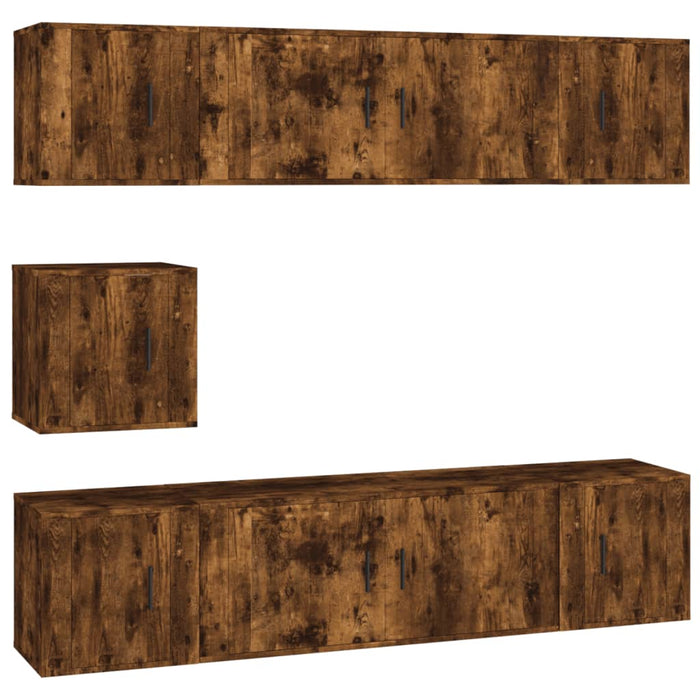 Set di Mobili Porta TV 7 pz Rovere Fumo in Legno Multistrato 3188667