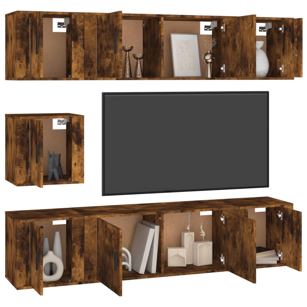 Set di Mobili Porta TV 7 pz Rovere Fumo in Legno Multistrato 3188667