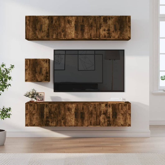 Set di Mobili Porta TV 7 pz Rovere Fumo in Legno Multistrato 3188667