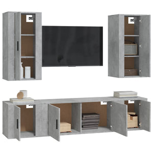 Set di Mobili Porta TV 5 pz Grigio Cemento in Legno Multistrato 3188682