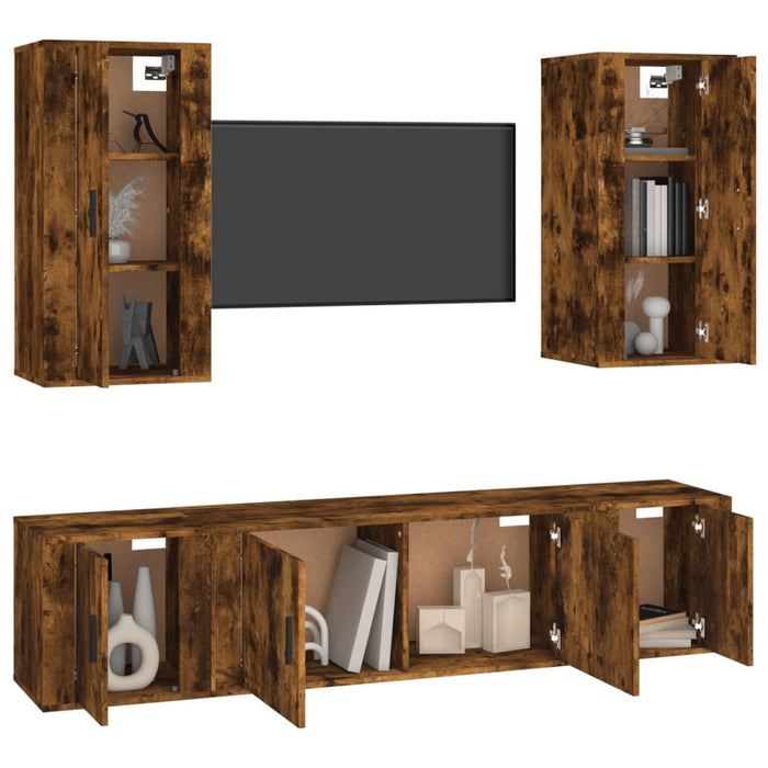 vidaXL Set di Mobili Porta TV 5 pz Rovere Fumo in Legno Multistrato