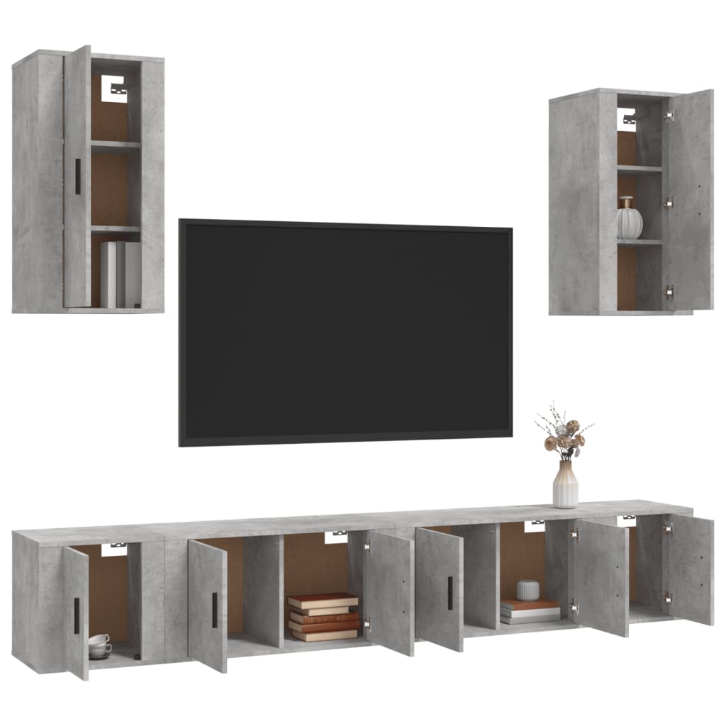Set di Mobili Porta TV 6 pz Grigio Cemento in Legno Multistratocod mxl 76845