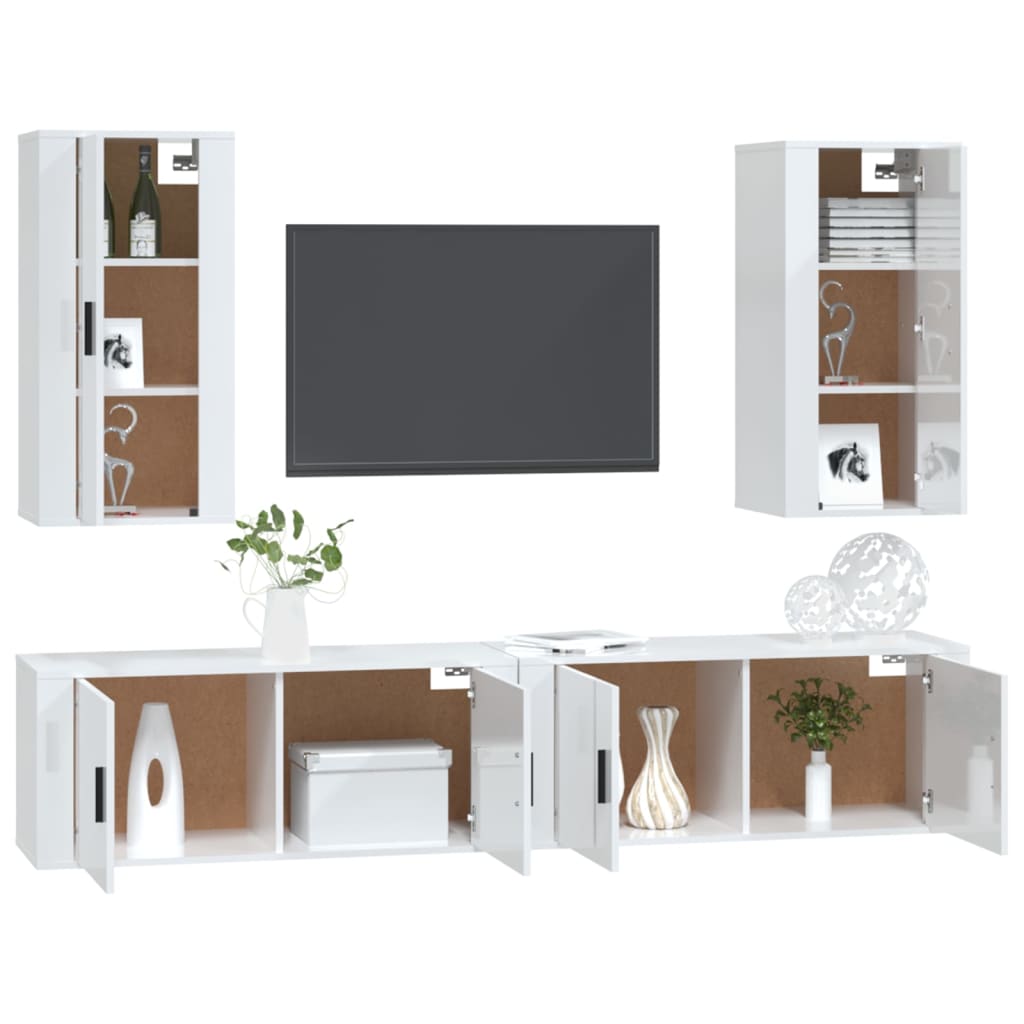Set di Mobili Porta TV 4 pz Bianco Lucido in Legno Multistratocod mxl 124763