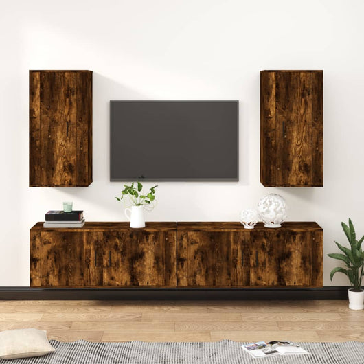 Set di Mobili Porta TV 4 pz Rovere Fumo in Legno Multistratocod mxl 76857