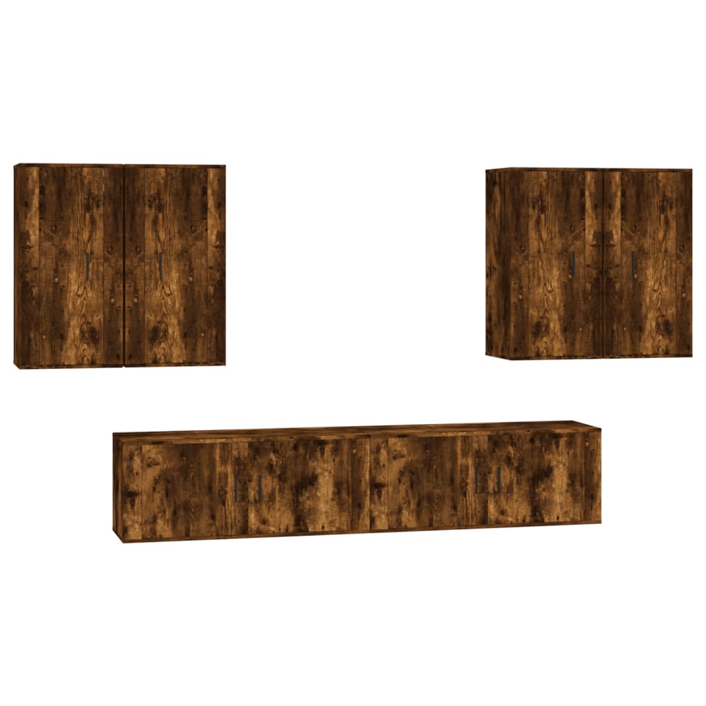 Set di Mobili Porta TV 6 pz Rovere Fumo in Legno Multistrato 3188715