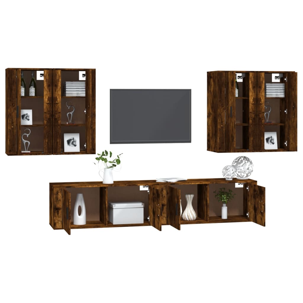 Set di Mobili Porta TV 6 pz Rovere Fumo in Legno Multistrato 3188715