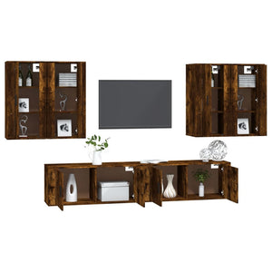 Set di Mobili Porta TV 6 pz Rovere Fumo in Legno Multistrato 3188715