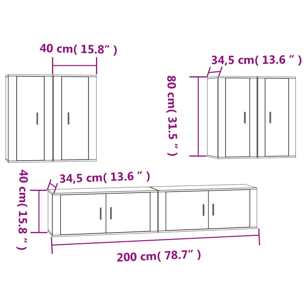 Set di Mobili Porta TV 6 pz Rovere Fumo in Legno Multistrato 3188715