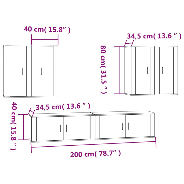Set di Mobili Porta TV 6 pz Rovere Fumo in Legno Multistrato 3188715