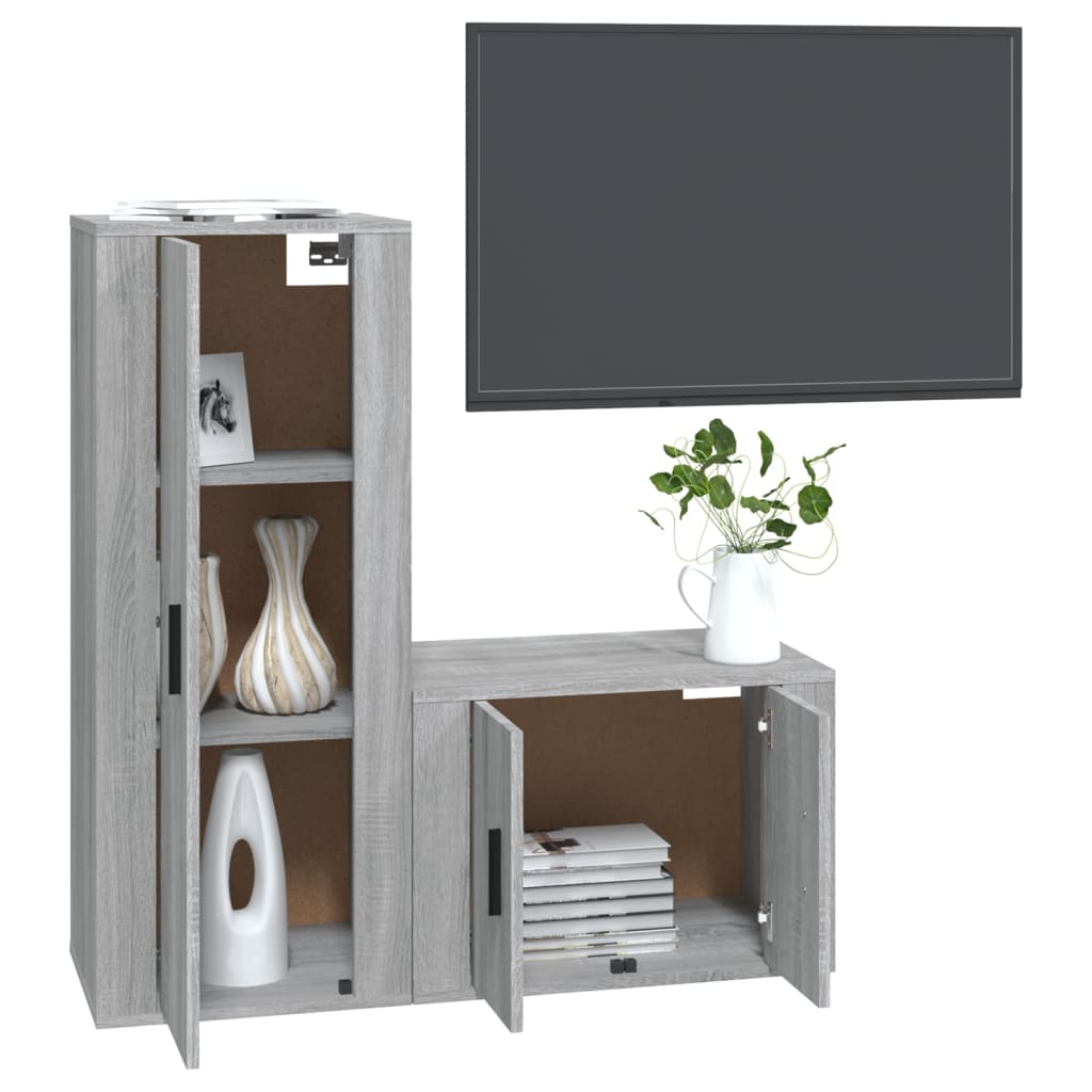 Set Mobili Porta TV 2 pz Grigio Sonoma in Legno Multistrato 3188724