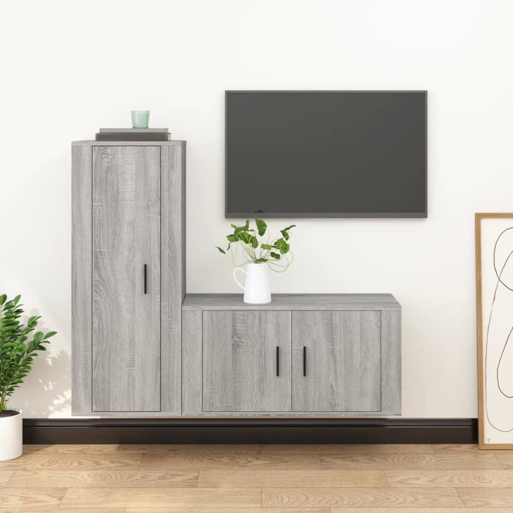 Set Mobili Porta TV 2 pz Grigio Sonoma in Legno Multistrato 3188732
