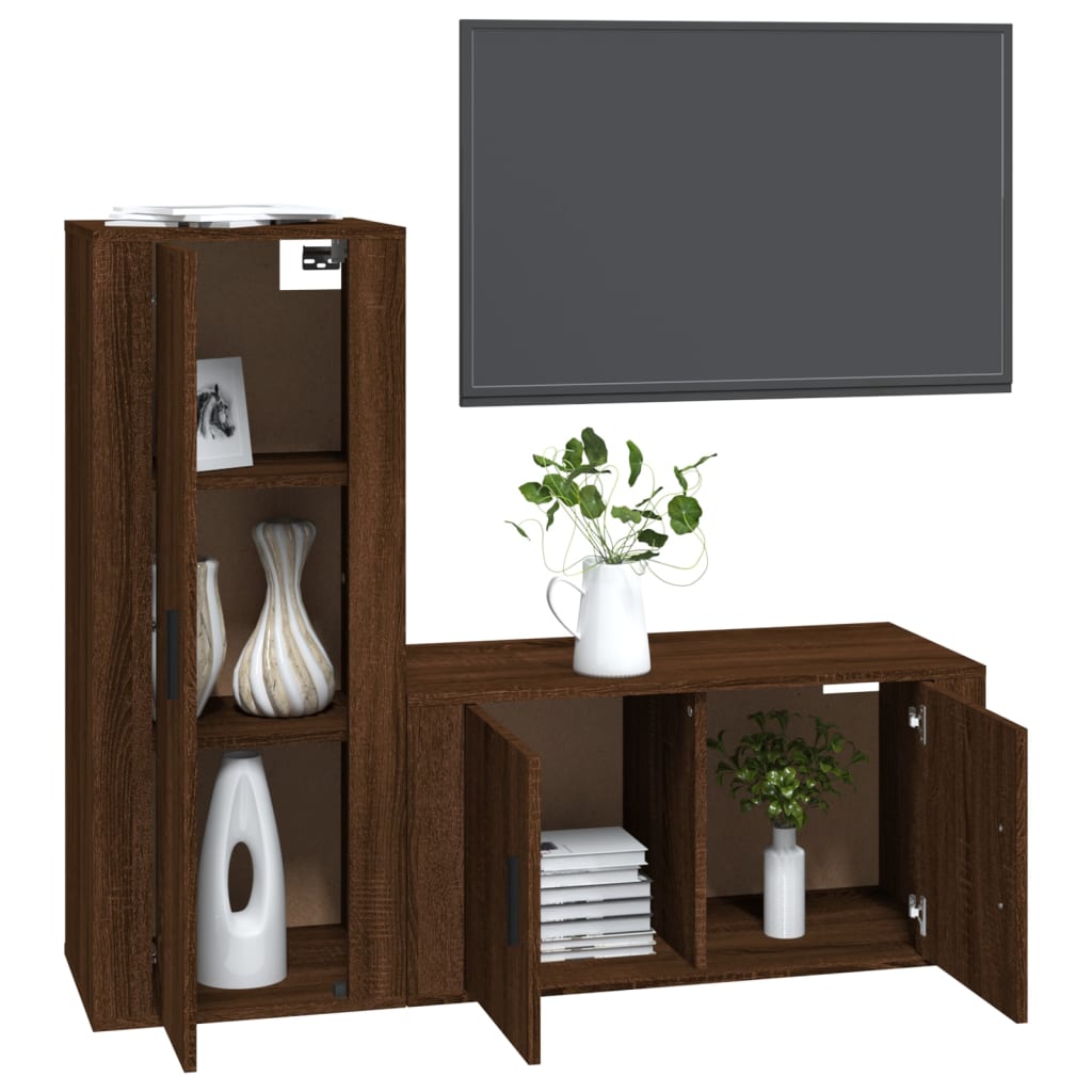 Set Mobili Porta TV 2 pz Rovere Marrone in Legno Multistrato 3188733