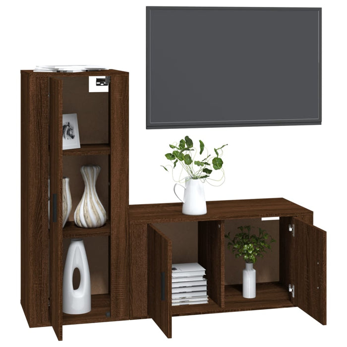 Set Mobili Porta TV 2 pz Rovere Marrone in Legno Multistrato 3188733