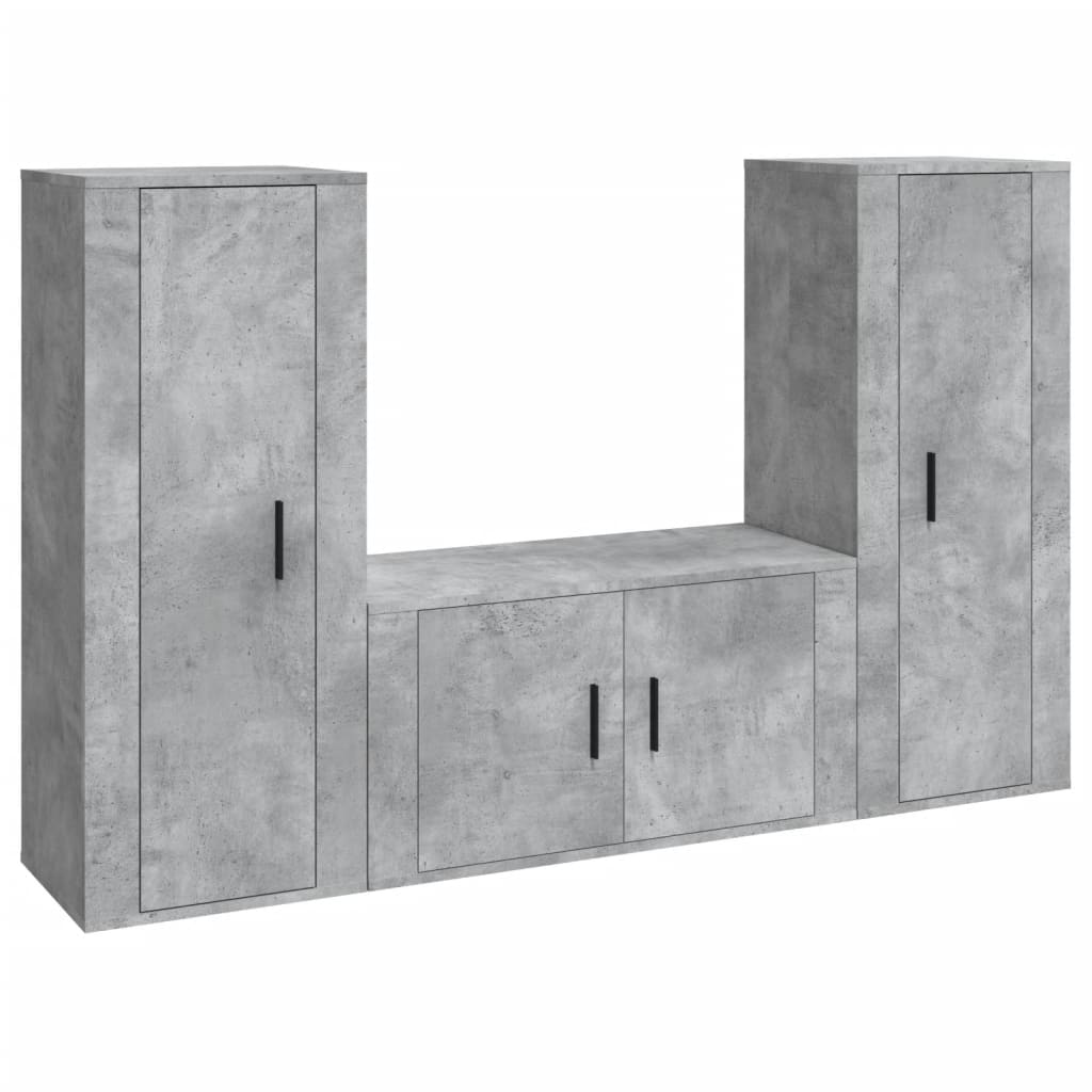 Set di Mobili Porta TV 3 pz Grigio Cemento in Legno Multistratocod mxl 101255