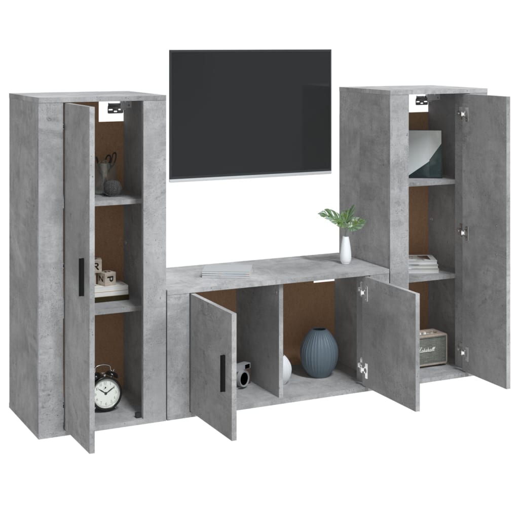 Set di Mobili Porta TV 3 pz Grigio Cemento in Legno Multistratocod mxl 101255