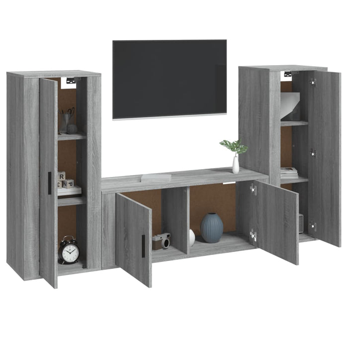 Set Mobili Porta TV 3 pz Grigio Sonoma in Legno Multistrato 3188764